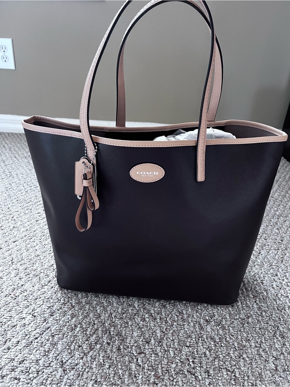 Coach Black Tote with Light Pink Trim